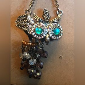 Owl Earrings with Large Luminous Blue Eyes